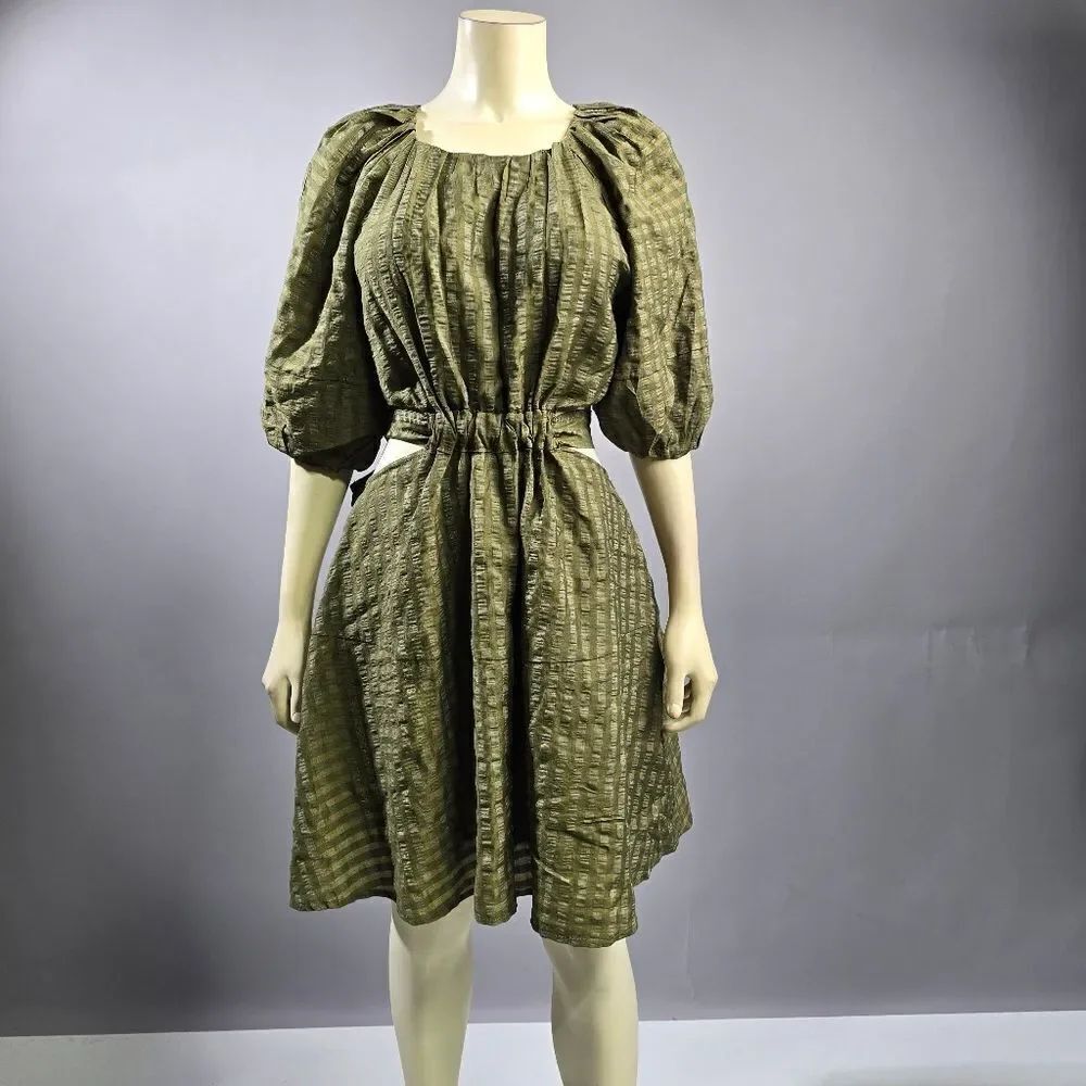 Moon River Green Bishop Sleeve Mini Sundress R14